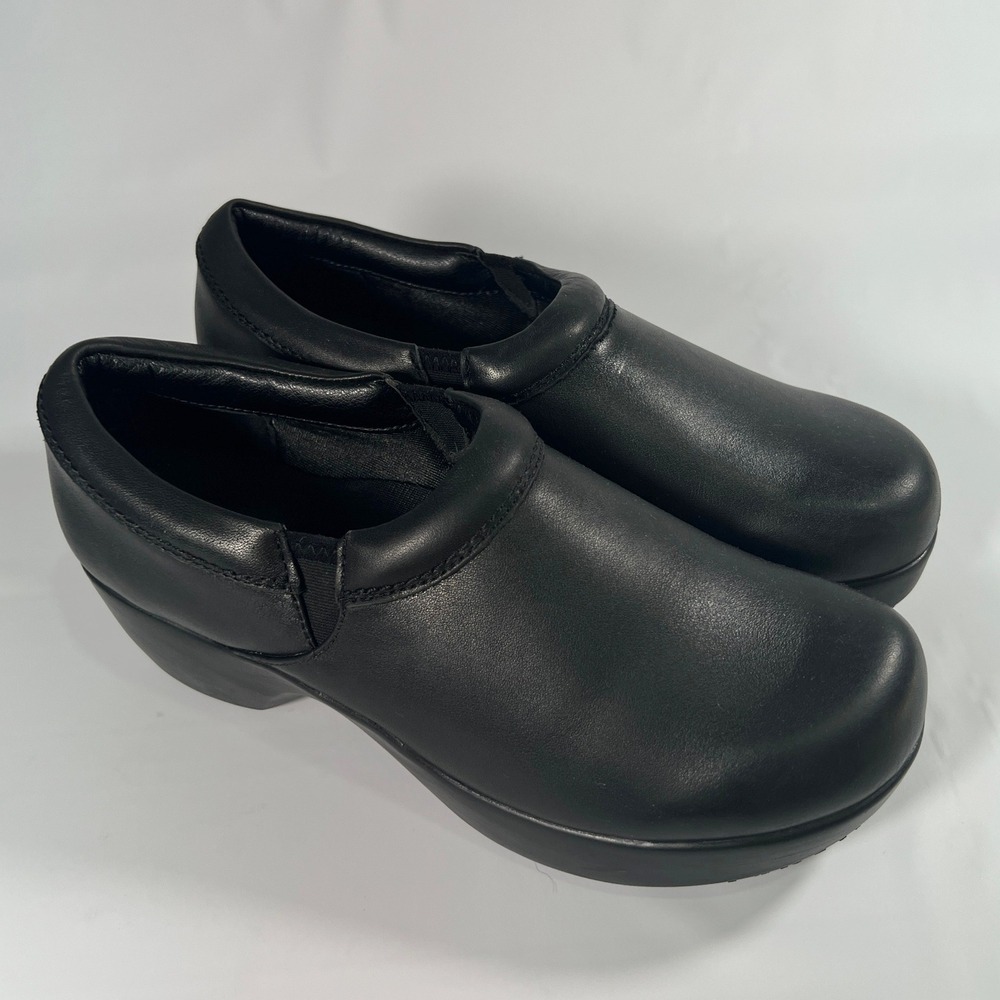 SR Max Geneva Women's Black‎ Leather Clog Slip-Resistant Work Shoes Nursing US9